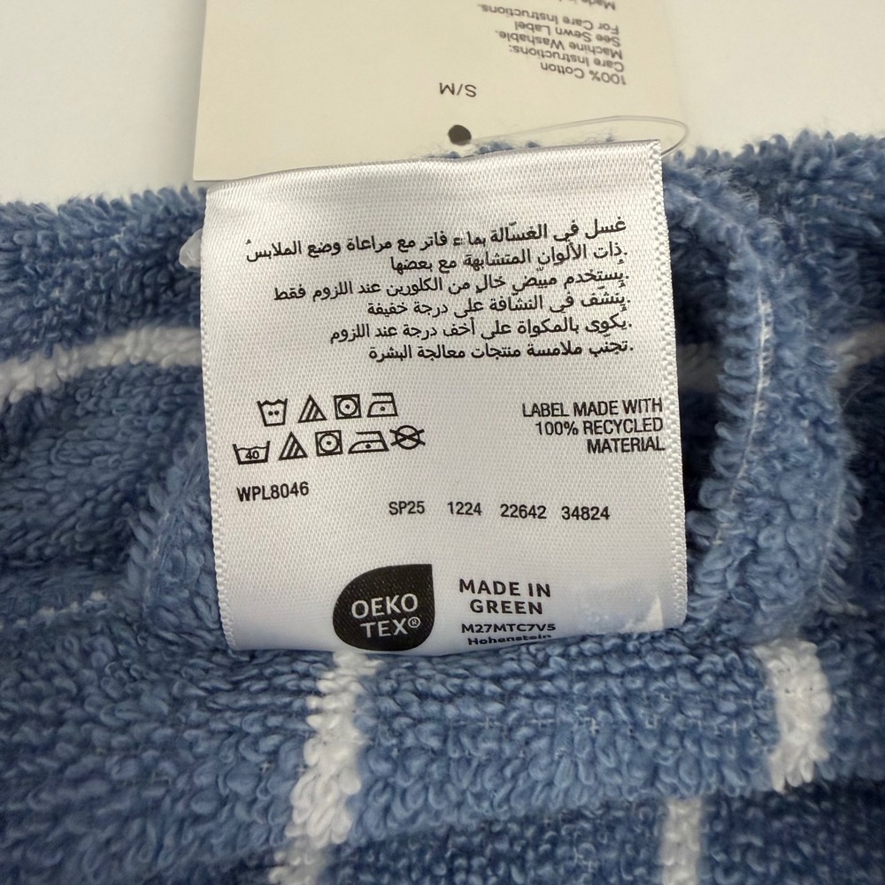 Arch Studio Blue White Striped Cotton Terry Cloth Bathrobe Unisex S/M NEW - Picture 3 of 10